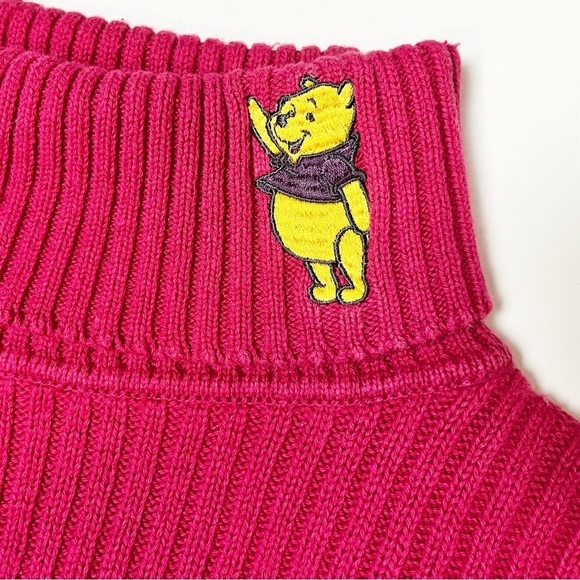 VTG Disney Winnie the Pooh Ribbed Turtleneck Sweater Large 90s hot pink cotton - Picture 8 of 10